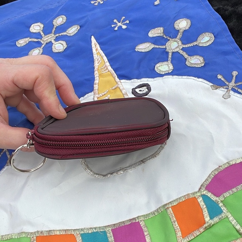 Burgundy Iridescent PVC Zipper Coin Holder Purse Wallet O Key Ring